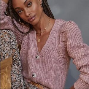 Like-new Anthropologie Current Air Puff Sleeve Button Down Sweater Cardigan
